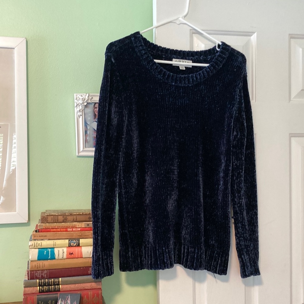 Orvis dark navy blue chenille sweater classic luxe comfy medium